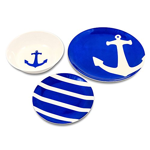 Camco 41951 12-Piece Dinnerware Set BPA-Free Nautical Design Serves 4
