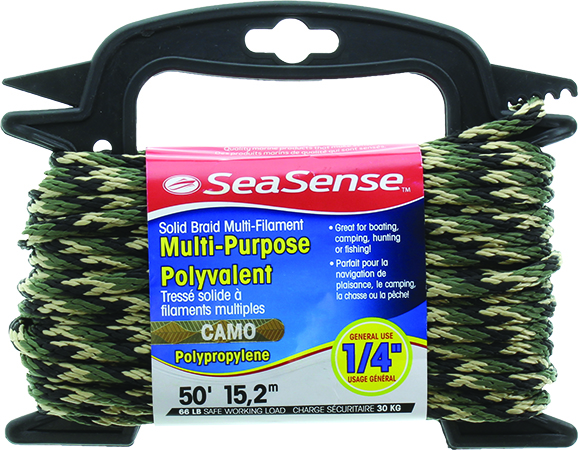 SeaSense 50012899 1/4x50ft Mfp Solid Braided Rope, Camo Wi
