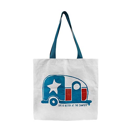 Camco 53370 Life Is Better At The Campsite Tote Bag-Multi-Purpose Carrying Groceries, Hauling Gear Or Everyday Use-Features A Texas Flag Mini Camper Design